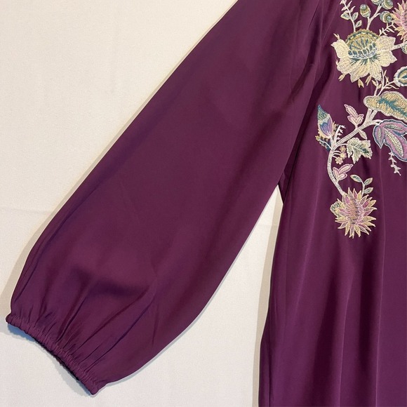 Chico's Peasant Blouse Tunic Boho Purple Floral Embroidered Tassel Sz 4 US 20/22 - Picture 5 of 10